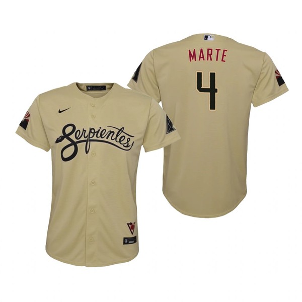 Personalized Youth Arizona Diamondbacks #4 Ketel Marte Serpientes City Connect Jersey Gold – Stitched