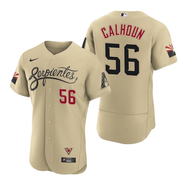 Personalized Men’s Arizona Diamondbacks #56 Kole Calhoun Serpientes City Connect Jersey Gold – Stitched
