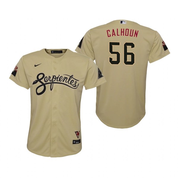 Personalized Youth Arizona Diamondbacks #56 Kole Calhoun Serpientes City Connect Jersey Gold – Stitched