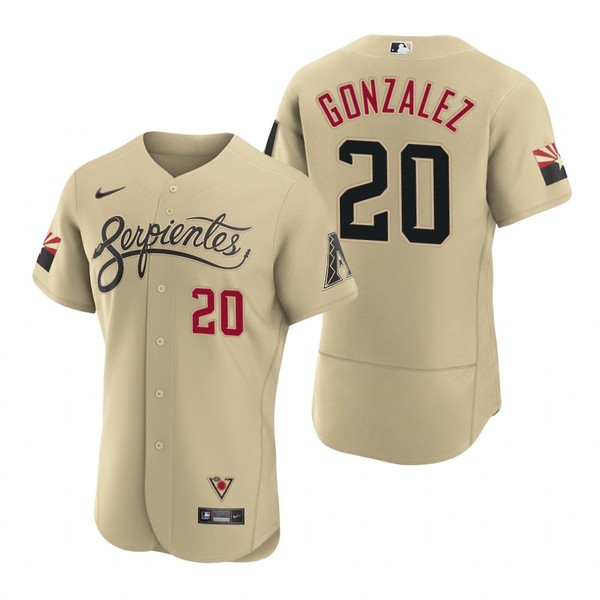 Personalized Men’s Arizona Diamondbacks #20 Luis Gonzalez Serpientes City Connect Jersey Gold – Stitched
