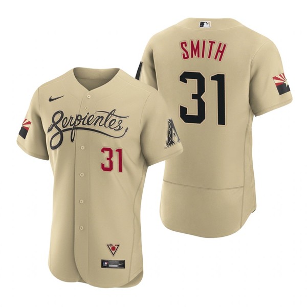 Personalized Men’s Arizona Diamondbacks #31 Caleb Smith Serpientes City Connect Jersey Gold – Stitched