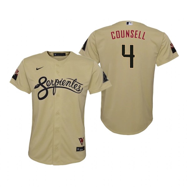 Personalized Youth Arizona Diamondbacks #4 Craig Counsell Serpientes City Connect Jersey Gold – Stitched