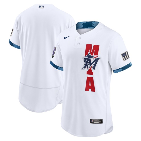 Personalized Men’s – Flex Base Miami Marlins 2021 MLB All-Star White Jersey Worn In-Game – Stitched