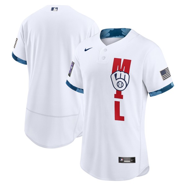 Personalized Men’s – Flex Base Milwaukee Brewers 2021 MLB All-Star White Jersey Worn In-Game – Stitched