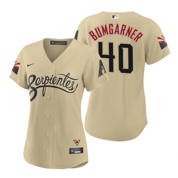 Personalized Women Arizona Diamondbacks #40 Madison Bumgarner Serpientes City Connect Jersey Gold – Stitched