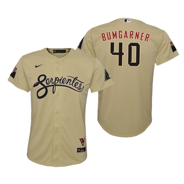 Personalized Youth Arizona Diamondbacks #40 Madison Bumgarner Serpientes City Connect Jersey Gold – Stitched