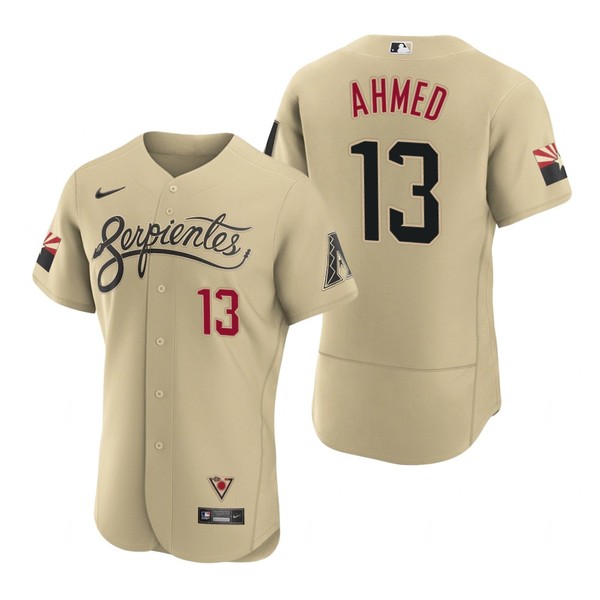 Personalized Men’s Arizona Diamondbacks #13 Nick Ahmed Serpientes City Connect Jersey Gold – Stitched