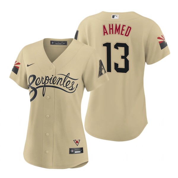 Personalized Women Arizona Diamondbacks #13 Nick Ahmed Serpientes City Connect Jersey Gold – Stitched