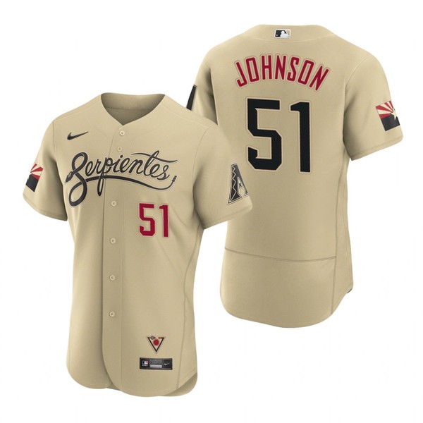 Personalized Men’s Arizona Diamondbacks #51 Randy Johnson Serpientes City Connect Jersey Gold – Stitched