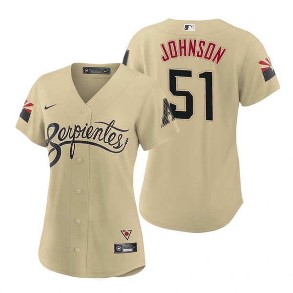 Personalized Women Arizona Diamondbacks #51 Randy Johnson Serpientes City Connect Jersey Gold – Stitched