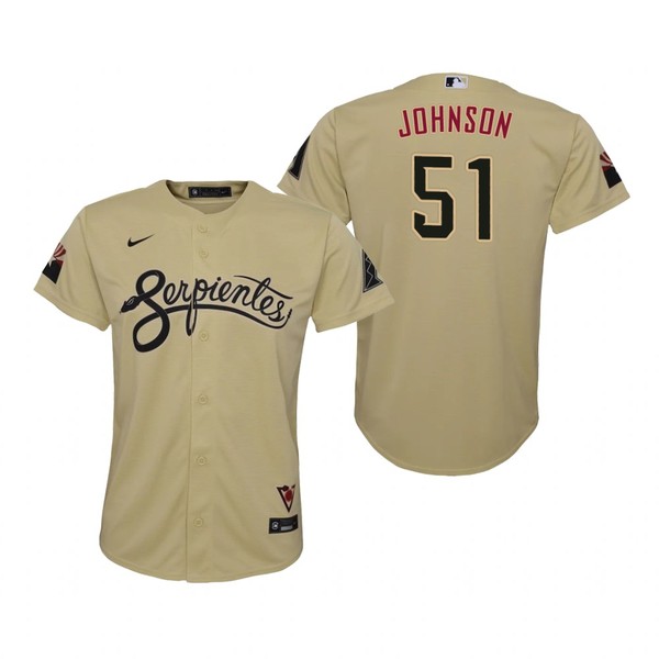 Personalized Youth Arizona Diamondbacks #51 Randy Johnson Serpientes City Connect Jersey Gold – Stitched