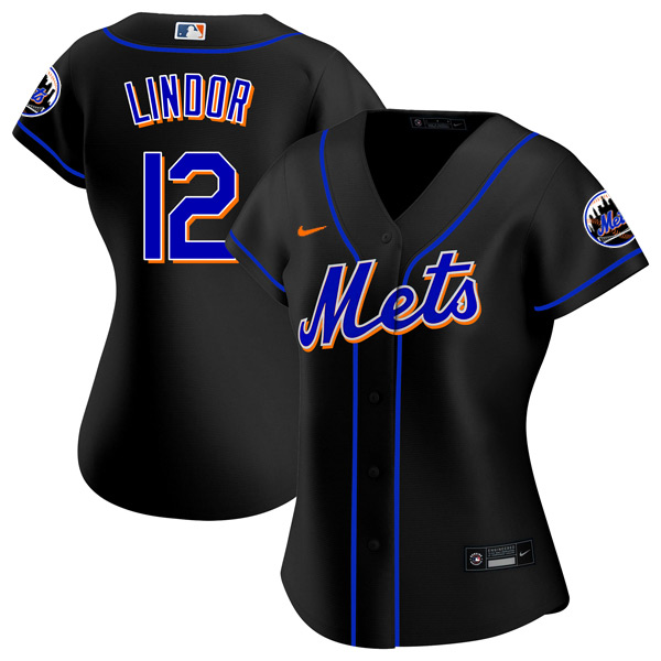 Personalized Women New York Mets Francisco Lindor Black Throwback Jersey – Stitched