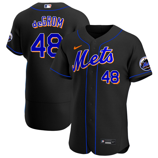Personalized Men’s – Flex Base New York Mets Jacob deGrom Black Throwback Jersey – Stitched