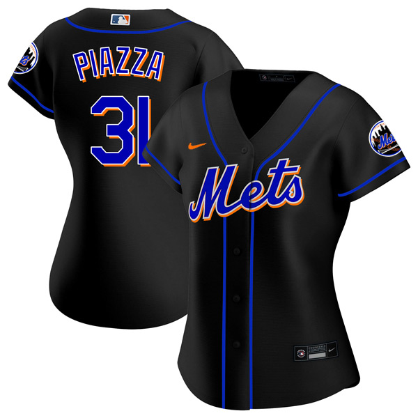 Personalized Women New York Mets Mike Piazza Black Throwback Jersey – Stitched