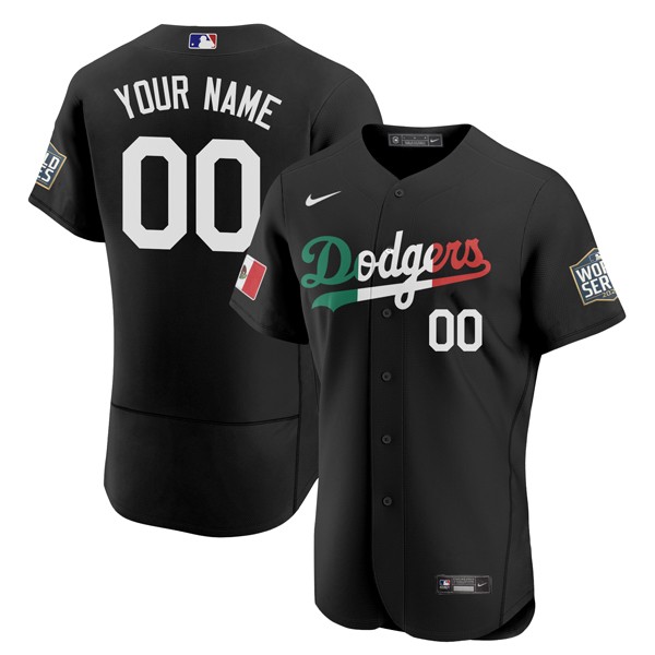 Personalized Men’s – Flex Base Los Angeles Dodgers Black Mexico Flag Jersey Stitched