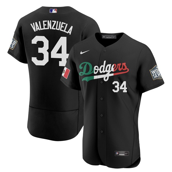 Personalized Men’s – Flex Base Fernando Valenzuela Los Angeles Dodgers Black Mexico Flag Jersey Stitched