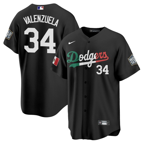 Personalized Men’s – Cool Base Fernando Valenzuela Los Angeles Dodgers Black Mexico Flag Jersey Stitched