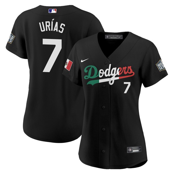 Personalized Women Julio Urías Los Angeles Dodgers Black Mexico Flag Jersey Stitched