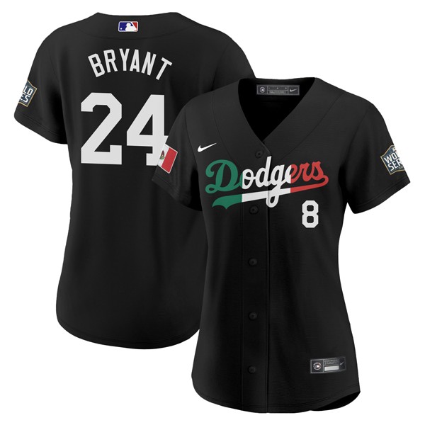 Personalized Women Kobe Bryant Los Angeles Dodgers Black Mexico Flag Jersey Stitched