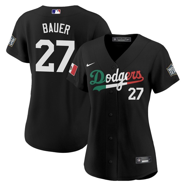 Personalized Women Trevor Bauer Los Angeles Dodgers Black Mexico Flag Jersey Stitched