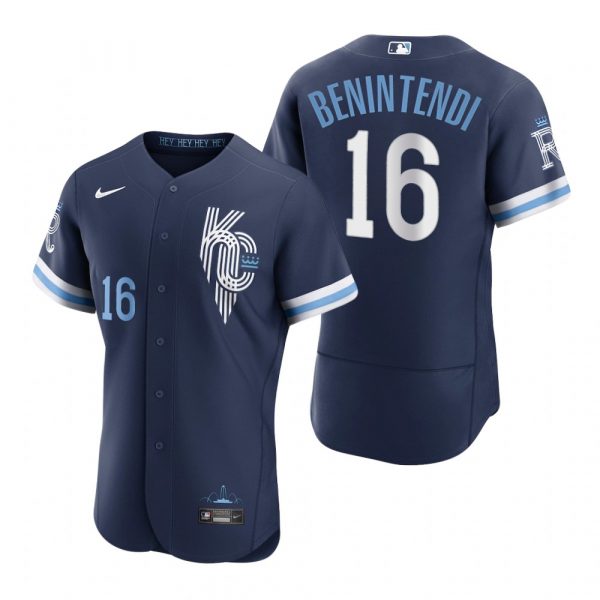 Personalized Men’s – Flex Base Kansas City Royals Andrew Benintendi Navy 2022 City Connect Stitched Jersey