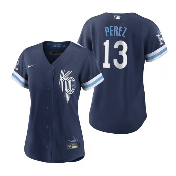 Personalized Women Kansas City Royals Salvador Perez Navy 2022 City Connect Stitched Jersey