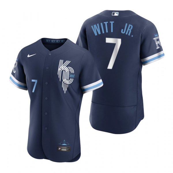 Personalized Men’s – Flex Base Kansas City Royals Bobby Witt Jr. Navy 2022 City Connect Stitched Jersey