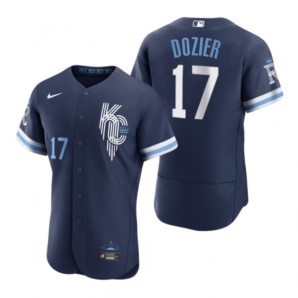 Personalized Men’s – Flex Base Kansas City Royals Hunter Dozier Navy 2022 City Connect Stitched Jersey