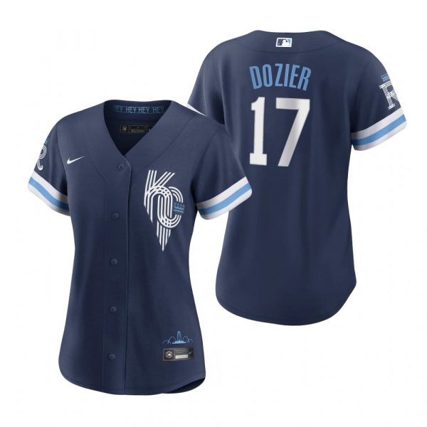 Personalized Women Kansas City Royals Hunter Dozier Navy 2022 City Connect Stitched Jersey