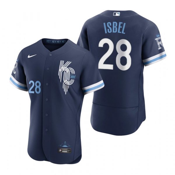Personalized Men’s – Flex Base Kansas City Royals Kyle Isbel Navy 2022 City Connect Stitched Jersey