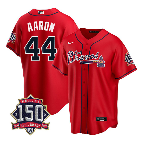 Personalized Youth #44 Hank Aaron Atlanta Braves Los Bravos Red Stitched Jersey