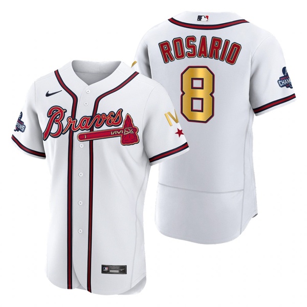 Personalized Men’s Atlanta Braves Eddie Rosario 2022 White Gold Program 4-Time World Series Champions Jersey