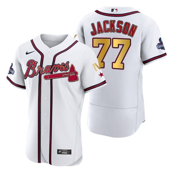 Personalized Men’s Atlanta Braves Luke Jackson 2022 White Gold Program 4-Time World Series Champions Jersey