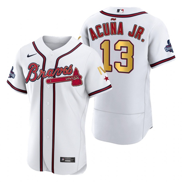 Personalized Men’s Atlanta Braves Ronald Acuna Jr. 2022 White Gold Program 4-Time World Series Champions Jersey