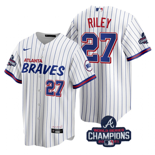 Personalized Men’s Austin Riley Atlanta Braves 2021 World Series Champions White City Jersey