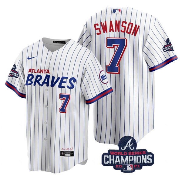 Personalized Men’s Dansby Swanson Atlanta Braves 2021 World Series Champions White City Jersey