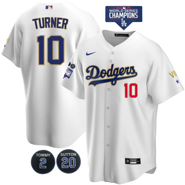 Personalized Men’s Los Angeles Dodgers Justin Turner Jersey World Series Champions Special Edition White Gold