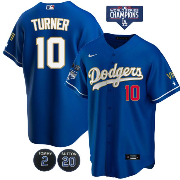 Personalized Men’s Los Angeles Dodgers Justin Turner Jersey World Series Champions Special Edition Royal Gold
