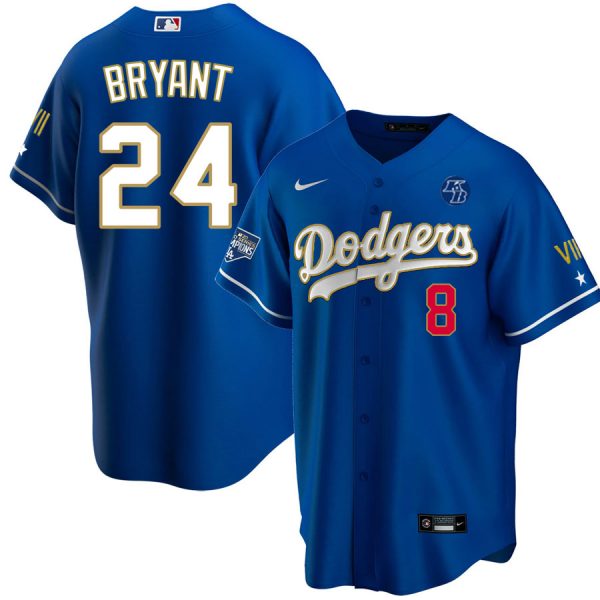 Personalized Men’s Los Angeles Dodgers Kobe Bryant Jersey World Series Champions Special Edition Royal Gold