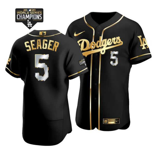 Personalized Men’s Los Angeles Dodgers Corey Seager Jersey World Series Champions Special Edition Black Golden