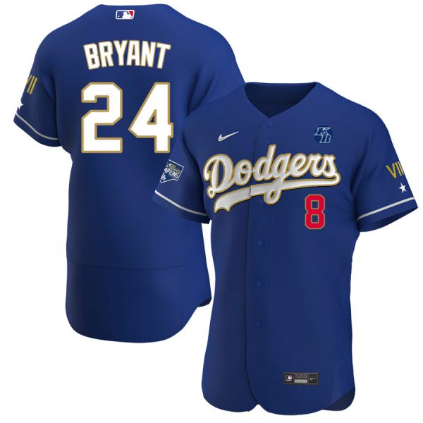 Personalized Men’s Los Angeles Dodgers Kobe Bryant Jersey World Series Champions Special Edition Royal Gold