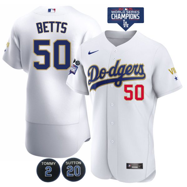 Personalized Men’s Los Angeles Dodgers Mookie Betts Jersey World Series Champions Special Edition White Gold