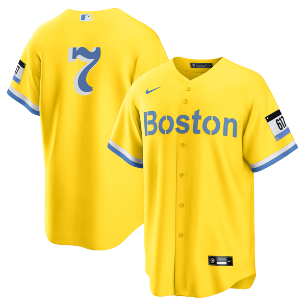 Personalized Men’s Boston Red Sox #7 Christian Vázquez Jersey Cool Base Yellow