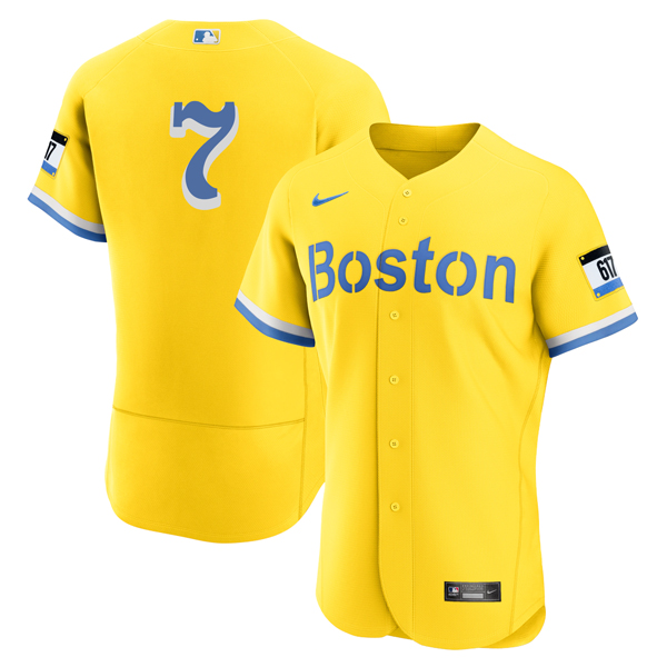 Personalized Men’s Boston Red Sox #7 Christian Vázquez Jersey Flex Base Yellow