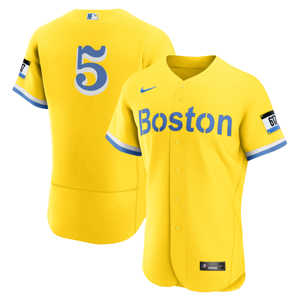 Personalized Men’s Boston Red Sox #5 Enrique Hernandez Jersey Flex Base Yellow