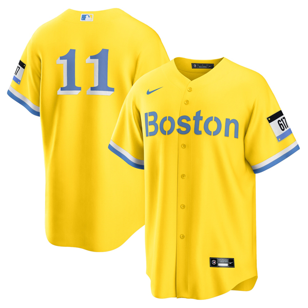 Personalized Men’s Boston Red Sox #11 Rafael Devers Jersey Cool Base Yellow