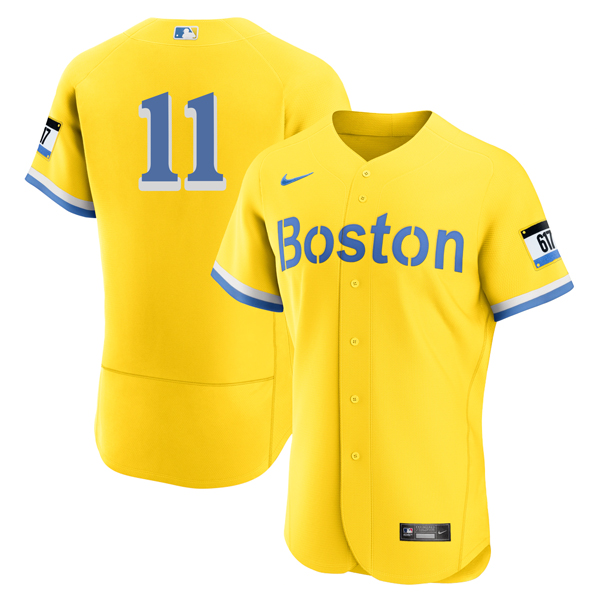 Personalized Men’s Boston Red Sox #11 Rafael Devers Jersey Flex Base Yellow