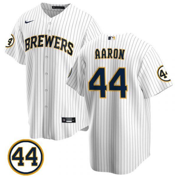 Personalized Men’s #44 Hank Aaron Milwaukee Brewers Gray Jersey Cool Base White
