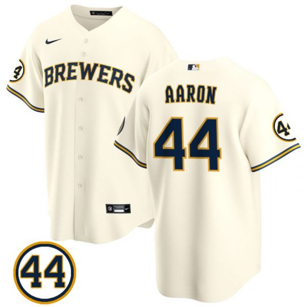 Personalized Men’s #44 Hank Aaron Milwaukee Brewers Gray Jersey Cool Base Cream