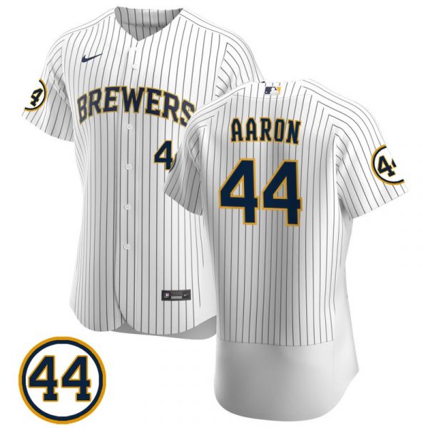 Personalized Men’s #44 Hank Aaron Milwaukee Brewers Cream Jersey Flex Base White